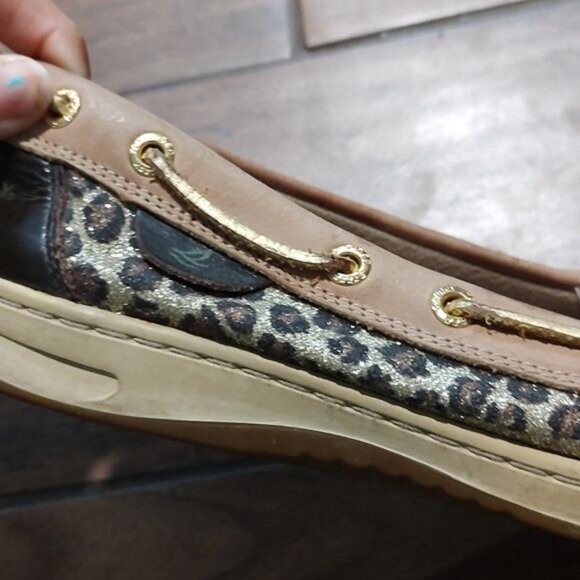 Sperry 8.5 sparkle cheetah loafer slip on boat shoes brown tan - Picture 5 of 5